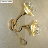 Clear Crystal Glass Gold Wall Lamp With Daisy Shade - Traditional Sconce Light For Bedside 2 Bulbs