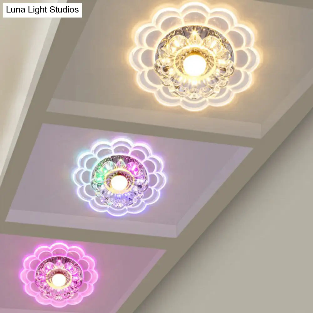 Clear Crystal Hallway Led Flush Ceiling Light – Modern Blossom Shape For A Stylish Look / 9W 7 Color
