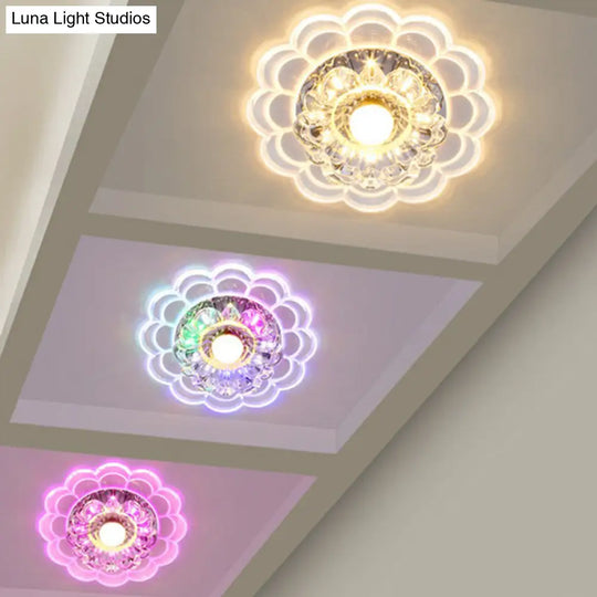 Clear Crystal Hallway Led Flush Ceiling Light – Modern Blossom Shape For A Stylish Look / 9W 7 Color