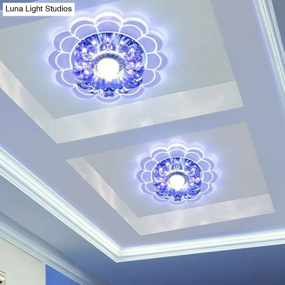 Clear Crystal Hallway Led Flush Ceiling Light – Modern Blossom Shape For A Stylish Look / 9W Blue