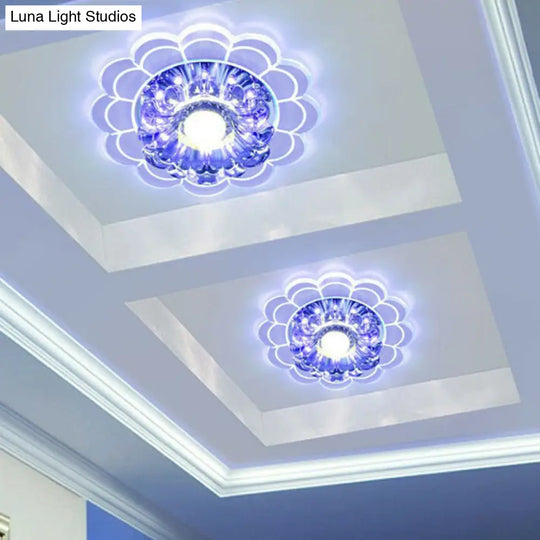 Clear Crystal Hallway Led Flush Ceiling Light – Modern Blossom Shape For A Stylish Look / 9W Blue