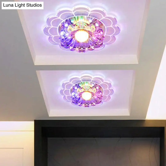 Clear Crystal Hallway Led Flush Ceiling Light – Modern Blossom Shape For A Stylish Look / 9W