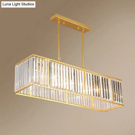 Clear Crystal Island Pendant Light - Minimalistic Rectangular Design 4 Heads Ideal For Living Room