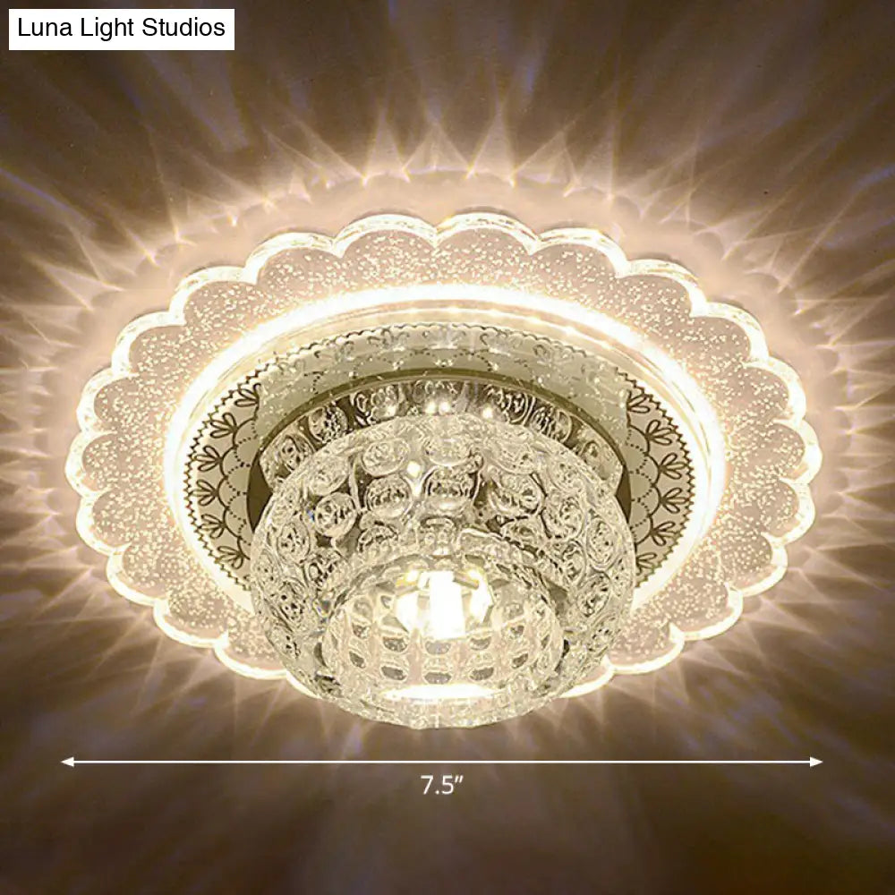 Clear Crystal Led Flush - Mount Ceiling Light Fixture For Aisle With Modernist Design / Warm Flower