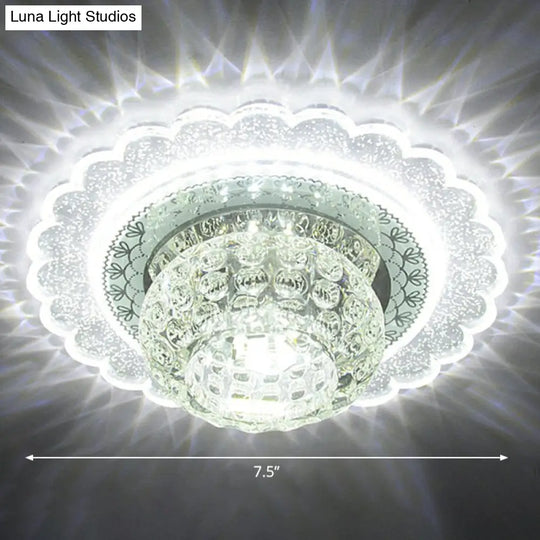 Clear Crystal Led Flush - Mount Ceiling Light Fixture For Aisle With Modernist Design / White Flower