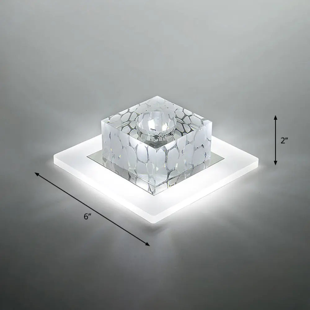 Clear Crystal Led Flush Mount Ceiling Light For Hallways And Corridors / 6’ White