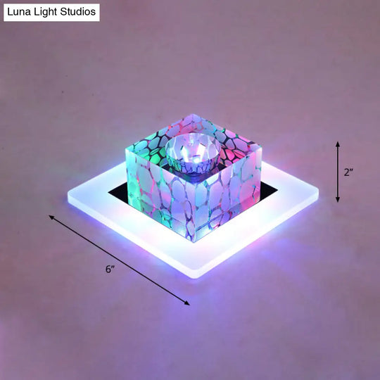 Clear Crystal Led Flush Mount Ceiling Light For Hallways And Corridors / 6 Multi Color