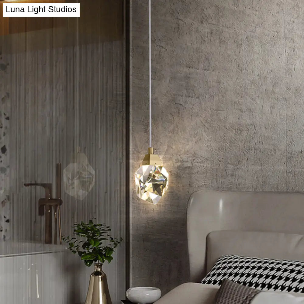 Led Crystal Stone Pendant Light - Simple Single-Light Clear Lamp For Dining Room