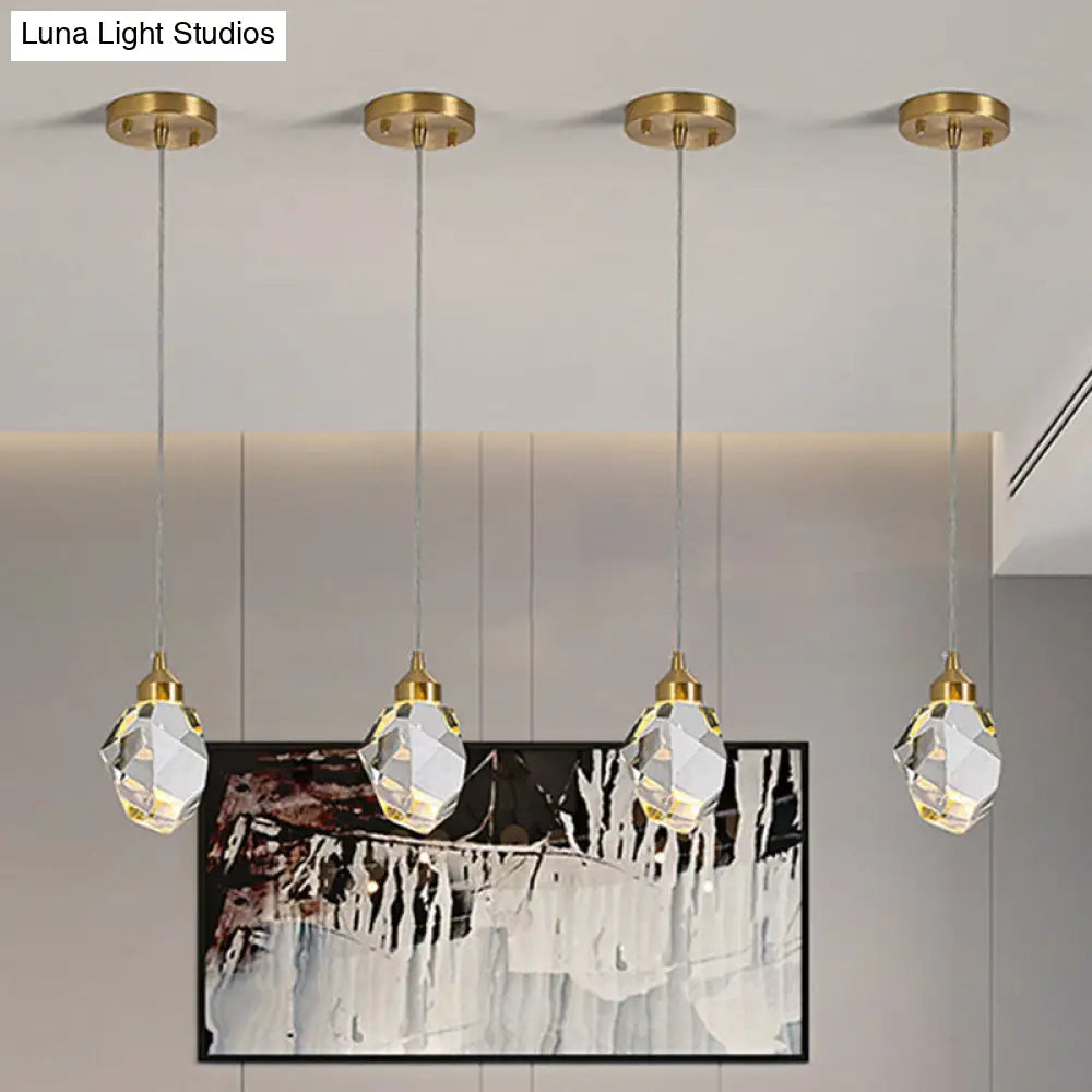 Led Crystal Stone Pendant Light - Simple Single-Light Clear Lamp For Dining Room