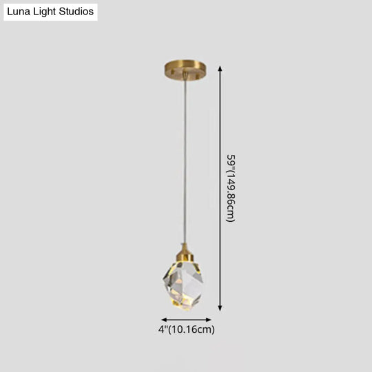 Led Crystal Stone Pendant Light - Simple Single-Light Clear Lamp For Dining Room