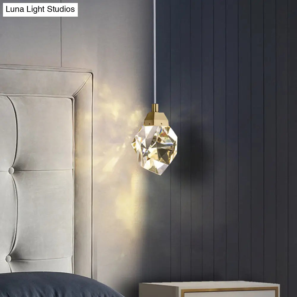 Led Crystal Stone Pendant Light - Simple Single-Light Clear Lamp For Dining Room
