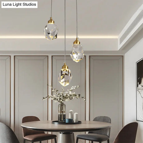 Clear Crystal Led Pendant Light For Dining Room - Elegant Stone Shape Design