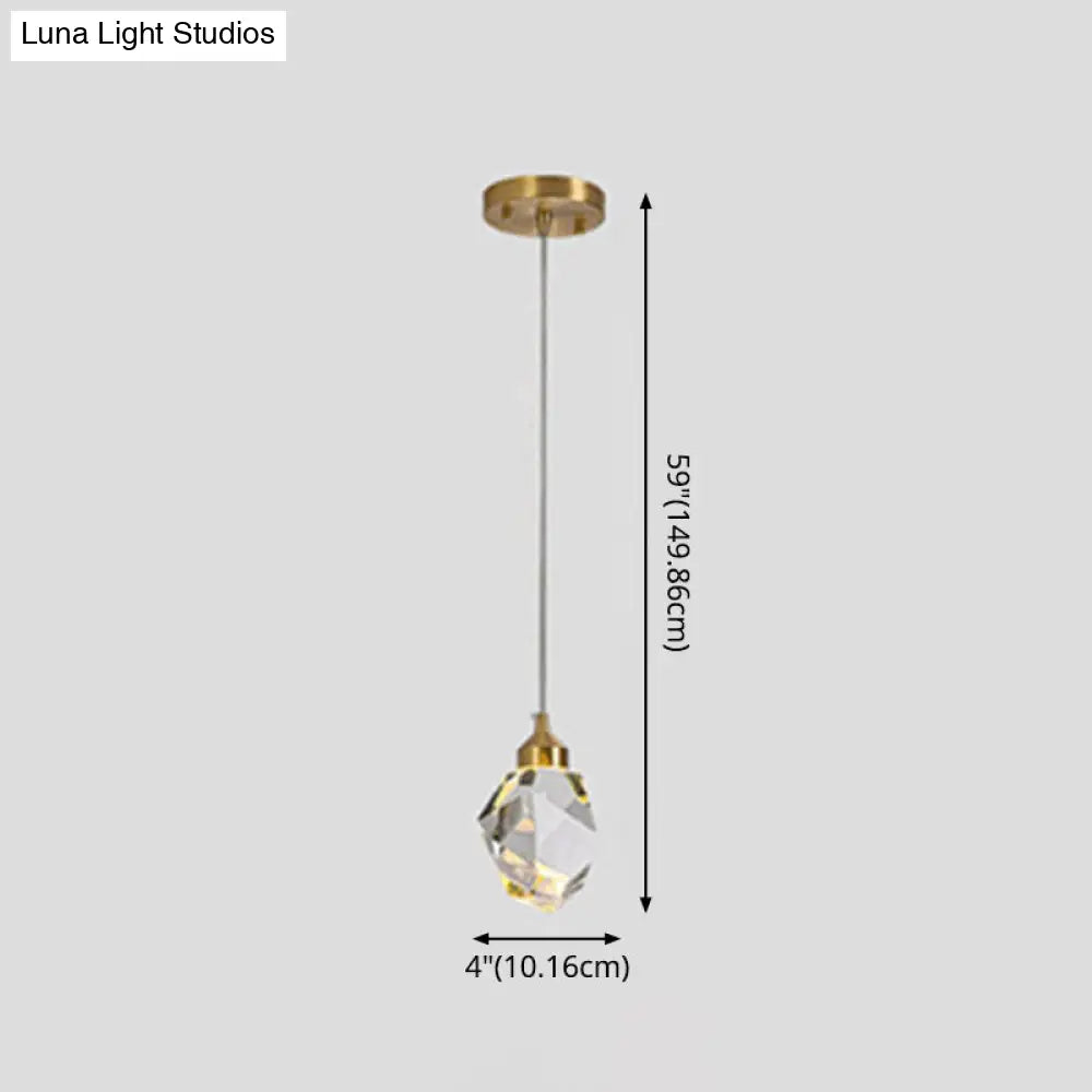 Clear Crystal Led Pendant Light For Dining Room - Elegant Stone Shape Design