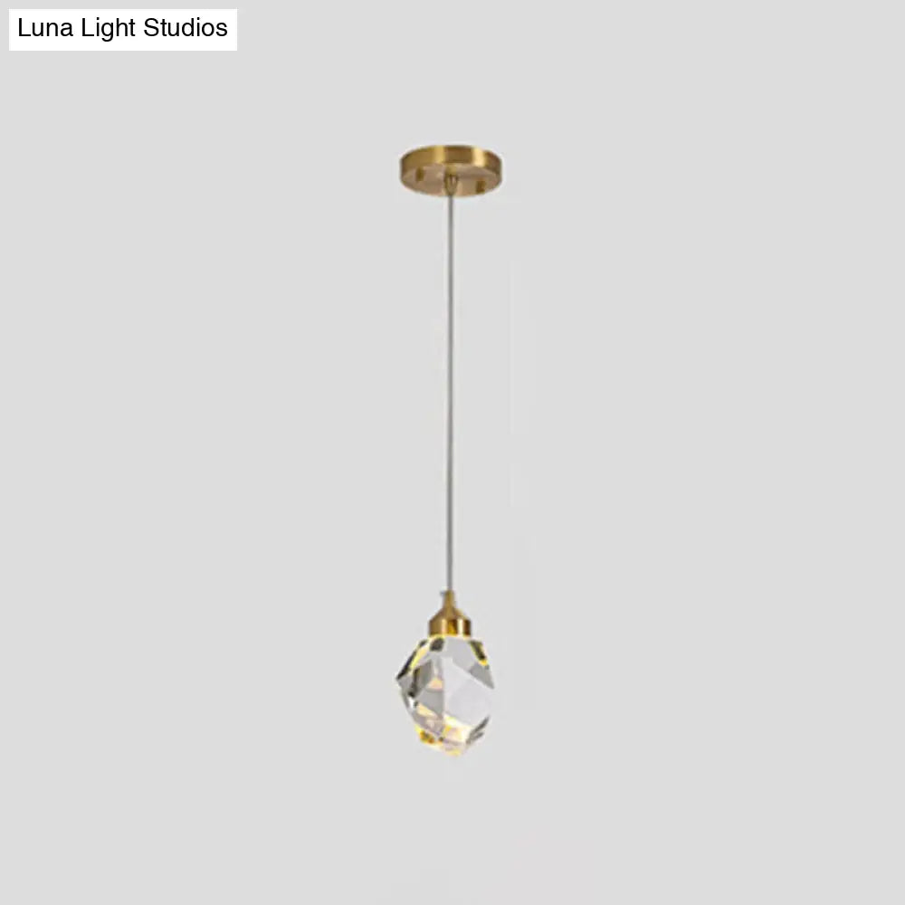 Led Crystal Stone Pendant Light - Simple Single-Light Clear Lamp For Dining Room / Brass
