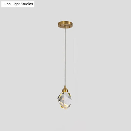 Led Crystal Stone Pendant Light - Simple Single-Light Clear Lamp For Dining Room / Brass