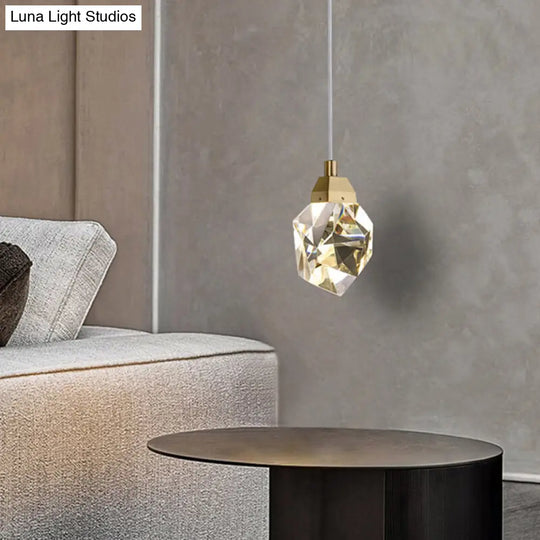 Led Crystal Stone Pendant Light - Simple Single-Light Clear Lamp For Dining Room