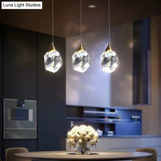 Led Crystal Stone Pendant Light - Simple Single-Light Clear Lamp For Dining Room