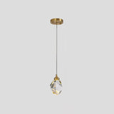 Clear Crystal Led Pendant Light For Dining Room - Elegant Stone Shape Design / Brass
