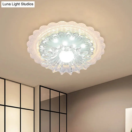 Clear Crystal Mini Ceiling Lamp With Scalloped Design - Led Flush Mount Light For Passageway And