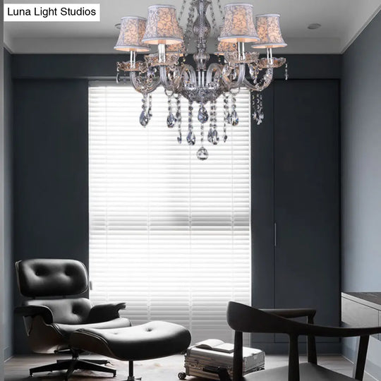 Clear Crystal Bell Chandelier - Modern Living Room Pendant Lamp 6/8 Bulbs Beige 23/28 W