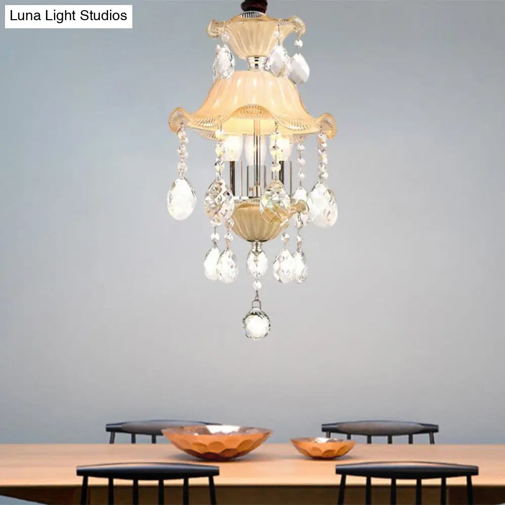 Modern Clear Crystal Flower Chandelier - 3-Light Corridor Ceiling Lamp