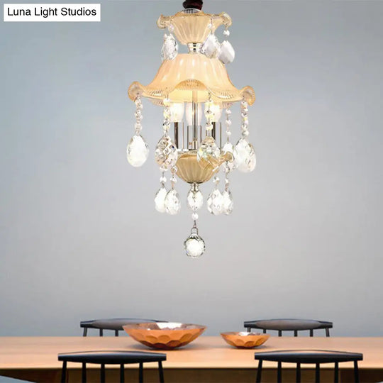 Modern Clear Crystal Flower Chandelier - 3-Light Corridor Ceiling Lamp