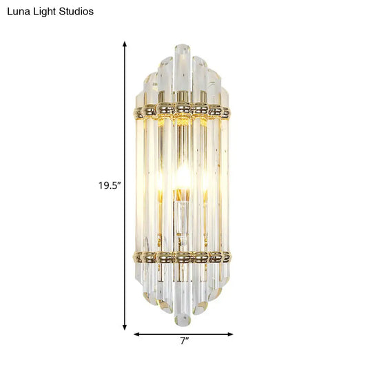 Clear Crystal Pipe Flush Wall Sconce - Mid Century 1 Light For Living Room