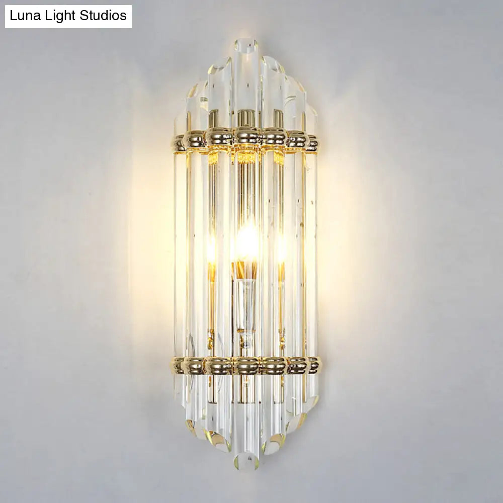 Clear Crystal Pipe Flush Wall Sconce - Mid Century 1 Light For Living Room