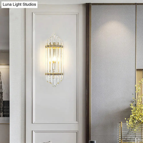 Clear Crystal Pipe Flush Wall Sconce - Mid Century 1 Light For Living Room