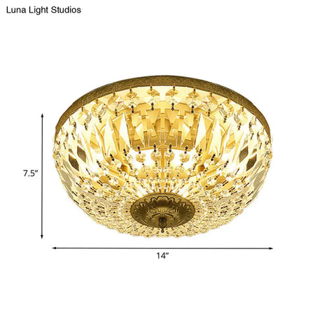 Clear Crystal Strand Flush Light - Modern Dome 4 - Head Ceiling Lamp In Brass For Living Room