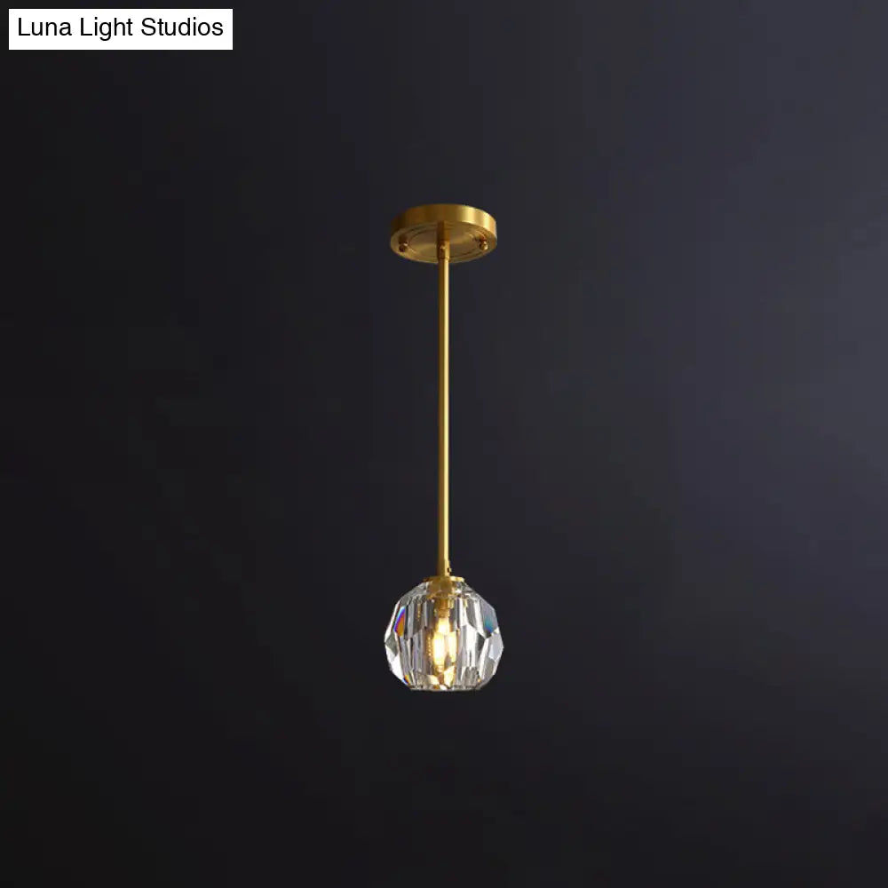 Clear Cut Crystal Gold Pendant Lamp With Simple Ball Design - 1 Bulb Bedside Light / 4.5’