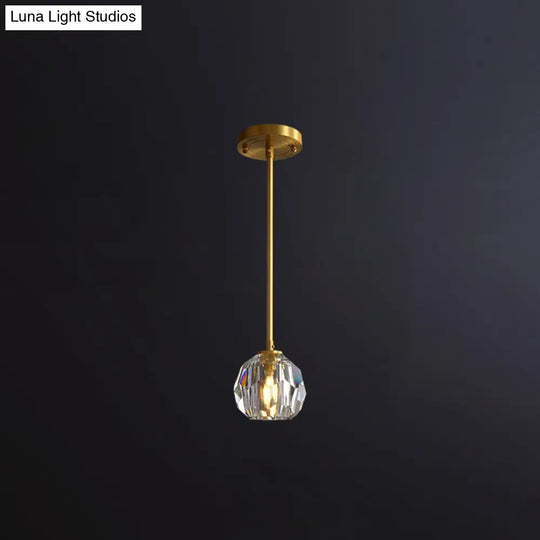 Clear Cut Crystal Gold Pendant Lamp With Simple Ball Design - 1 Bulb Bedside Light / 4.5’