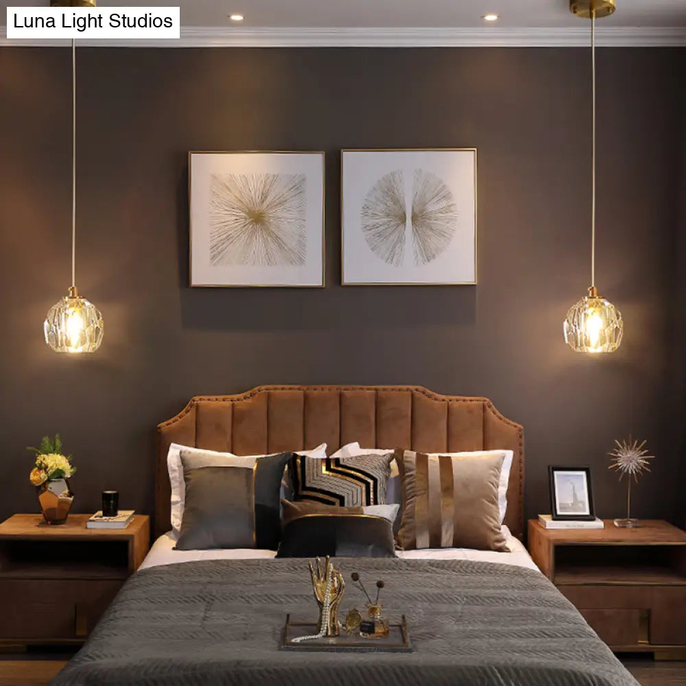 Clear Cut Crystal Gold Pendant Lamp With Simple Ball Design - 1 Bulb Bedside Light / 5.5’