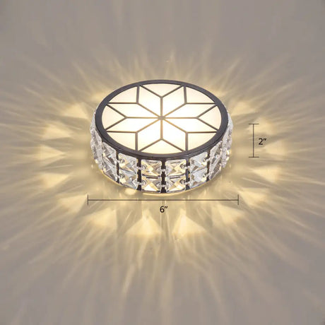 Clear Cut Crystal Led Ceiling Light With Floral Pattern - Modern Flush Mount / Warm