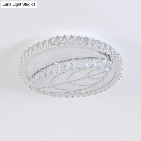 Clear Cut Crystal Led Flushmount Ceiling Light - Modern Leaf Design For Bedroom Lighting