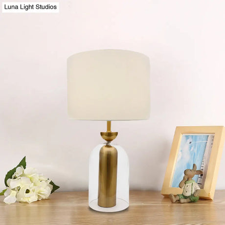 Clear Glass Bedside Table Lamp With White Fabric Shade - Elegant Plug-In Nightstand Light