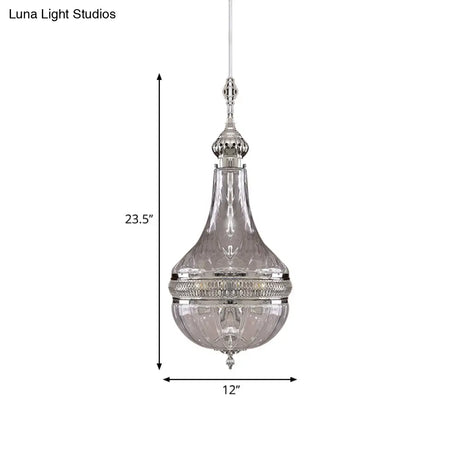 Clear Glass Brass/Chrome Gourd Chandelier - 12/16 Wide Colonial Design 4 Bulbs Ceiling Light