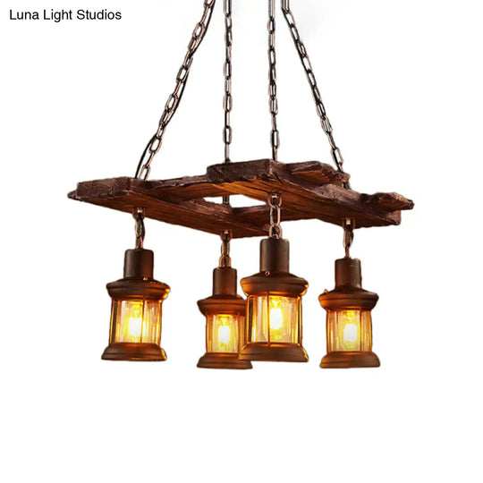 Rustic Industrial 4-Light Kerosene Chandelier Pendant For Coffee Shops - Clear Glass Chain-Linked