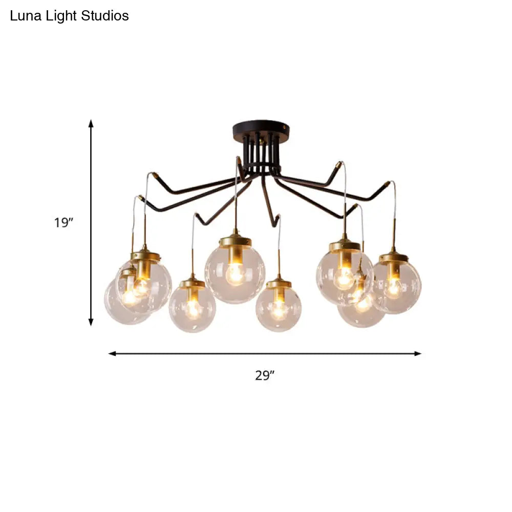 Clear Glass Chandelier Lighting - Globe 6/8 Lights Pendant In Black Ideal For Dining Room