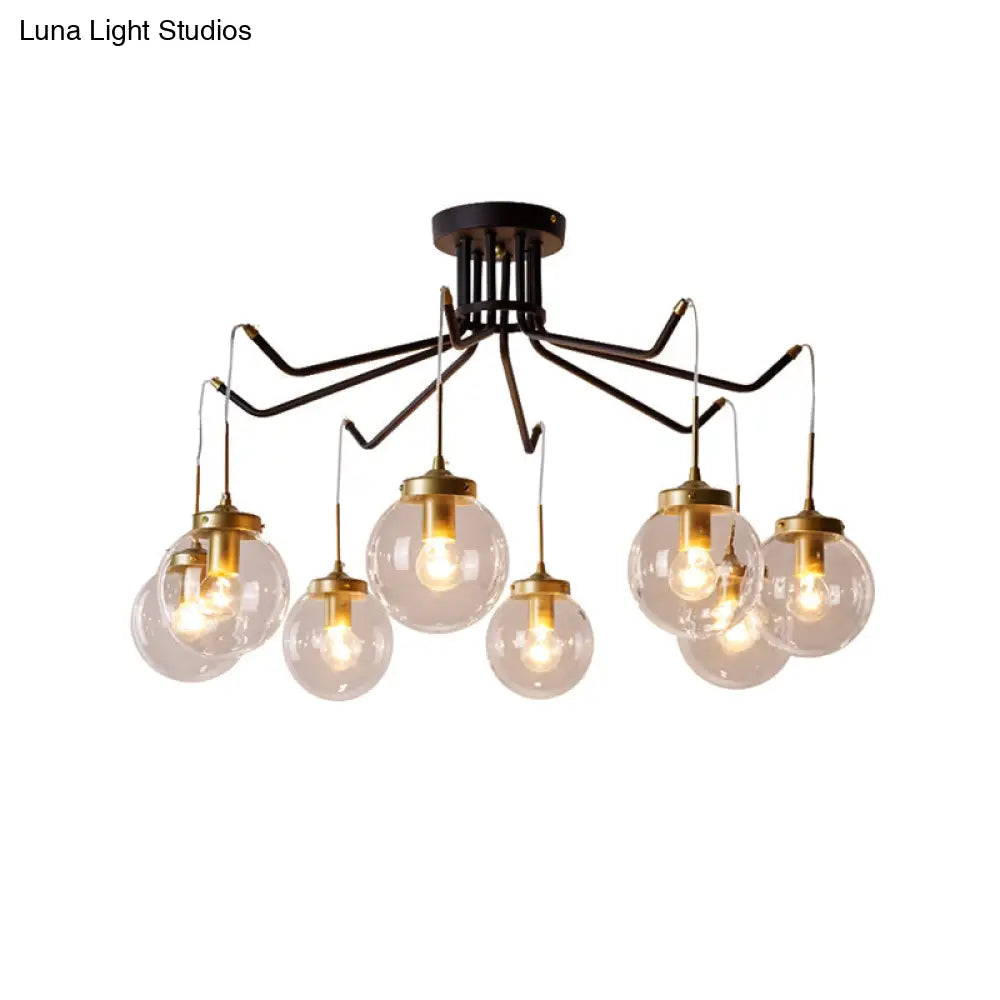 Clear Glass Chandelier Lighting - Globe 6/8 Lights Pendant In Black Ideal For Dining Room