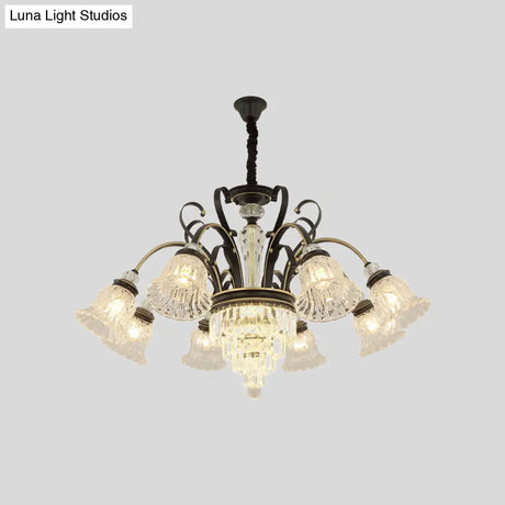 Clear Glass Chandelier With Black Bell Design - 6/8 Heads For Countryside Living Room Ceiling