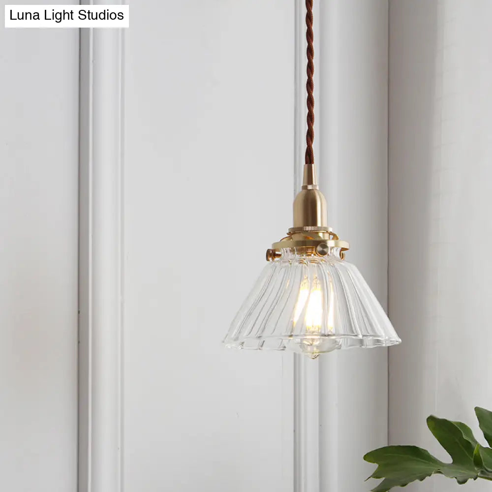 Clear Glass Conic Brass Suspension Pendant Lamp For Dining Room / B