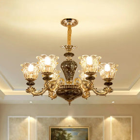 Clear Glass Flower Up Chandelier In Coffee - Traditional Bedroom Hanging Light Fixture 6 / A