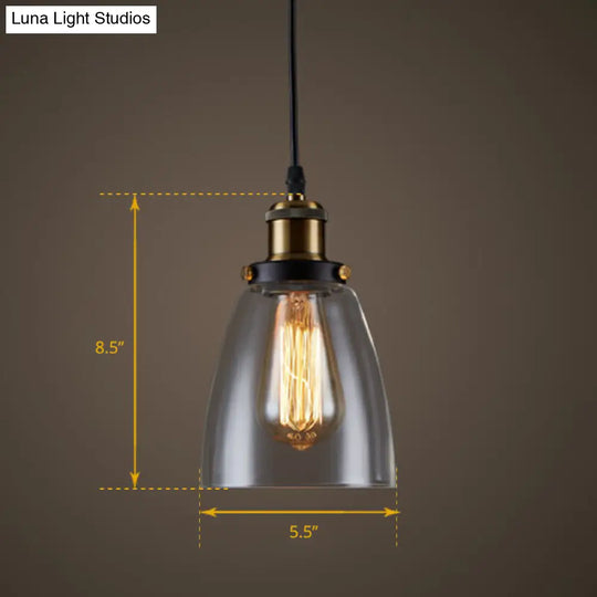 Single Clear Glass Industrial Bell Ceiling Pendant Light For Restaurants