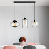 Clear Glass Industrial Shaded Multi-Light Pendant: 3-Bulb Hanging Lighting For Dining Room / O