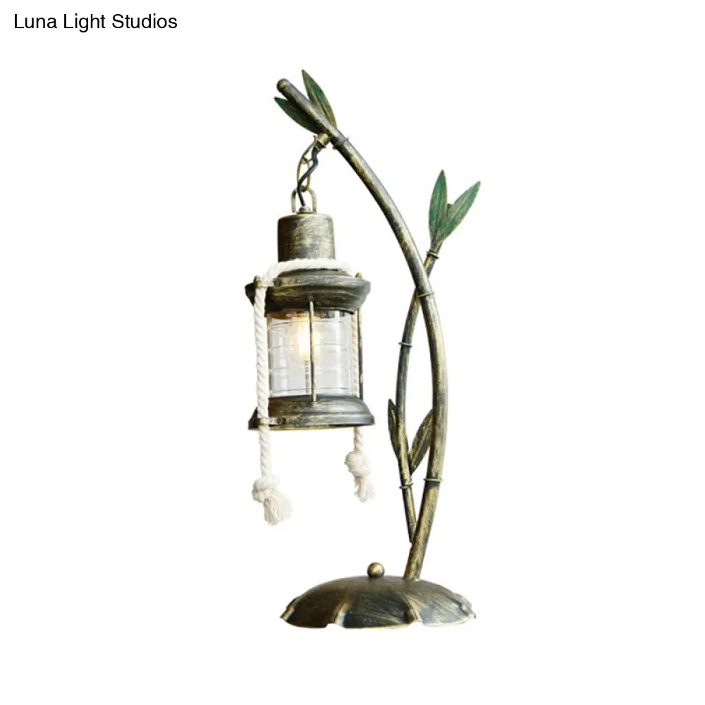 Clear Glass Kerosene Table Lamp - Farmhouse Style 1-Light Brass Dining Room Desk Lighting With Metal