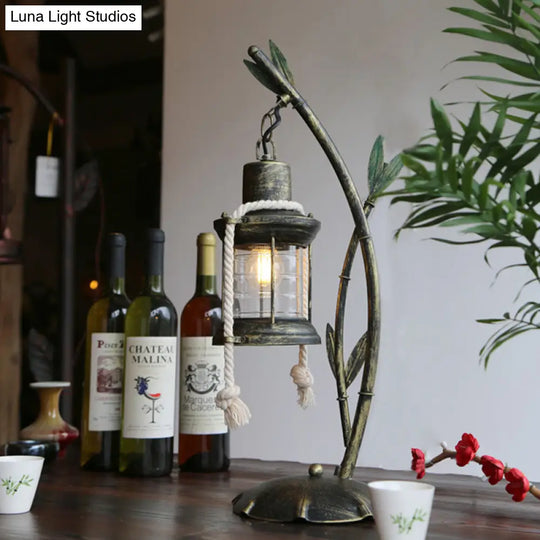 Clear Glass Kerosene Table Lamp - Farmhouse Style 1-Light Brass Dining Room Desk Lighting With Metal