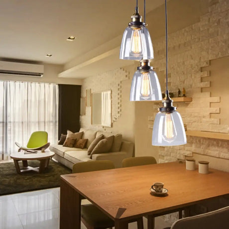 Clear Glass Multi Pendant Hanging Light Fixture With Vintage Charm - 3/4/5 Lights Aged Brass Finish
