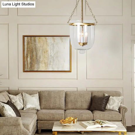 Clear Glass Pendant Chandelier - Colonial Style 3 Bulbs Bedroom Hanging Light