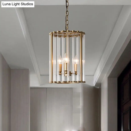 Clear Glass Pendant Chandelier - Cylindrical Design 3 Bulbs Ideal For Corridors